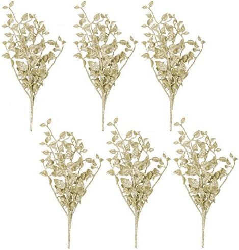 Valery Madelyn 6 Pcs Gold Leaves Stems for Christmas Tree, Gold Glitter Christmas Picks with Arti... | Amazon (US)
