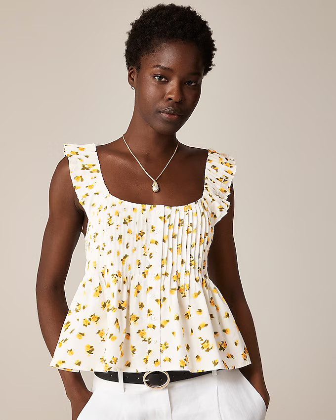 Pintuck peplum top in budding rose print | J. Crew US