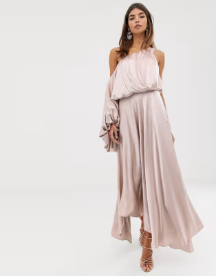 ASOS EDITION blouson one shoulder dress in satin | ASOS (Global)