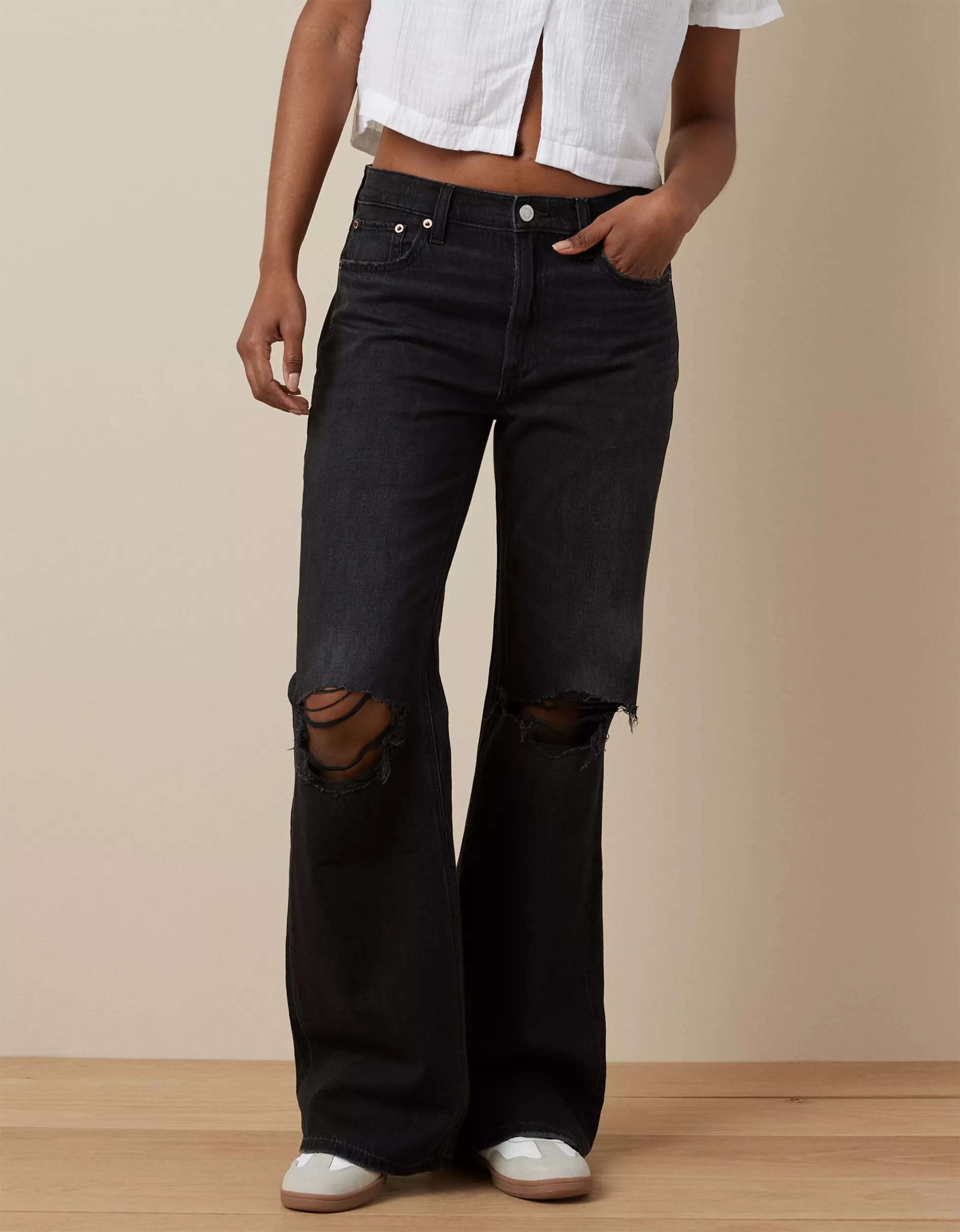 AE Strigid Ripped Low-Rise Baggy Flare Jean | American Eagle Outfitters (US & CA)