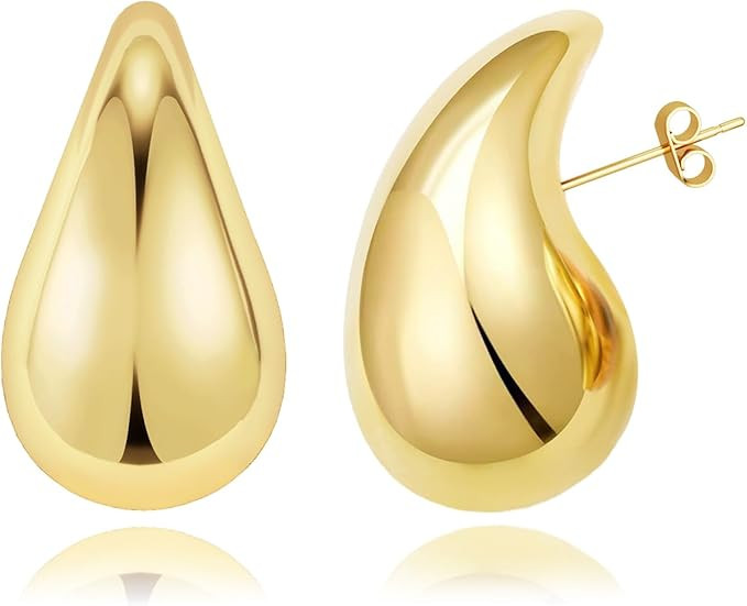 Tewiky Chunky Teardrop Gold Hoop Earrings for Women, Bottega Earring Dupes Hypoallergenic 14K Gol... | Amazon (US)