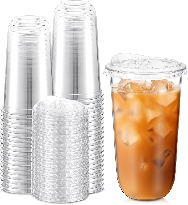 Ziliny 50 Sets Clear Plastic Cups with Strawless Sip Lids, Thickened Clear Disposable Plastic PET... | Amazon (US)