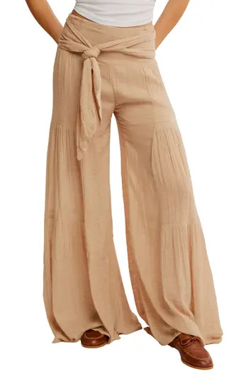 Free People Good Day Tie Waist Wide Leg Pants in Sand at Nordstrom Rack, Size Large | Nordstrom Rack