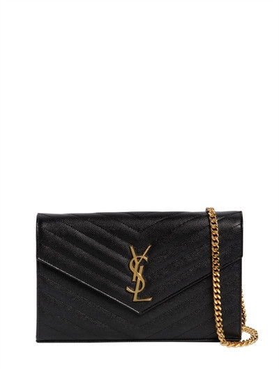 Saint Laurent - Portefeuille à chaîne en cuir estampé monogramme - Noir | Luisaviaroma | Luisaviaroma
