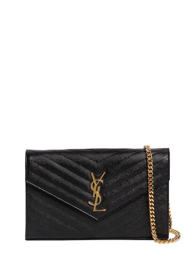 Saint Laurent - Portefeuille à chaîne en cuir estampé monogramme - Noir | Luisaviaroma | Luisaviaroma