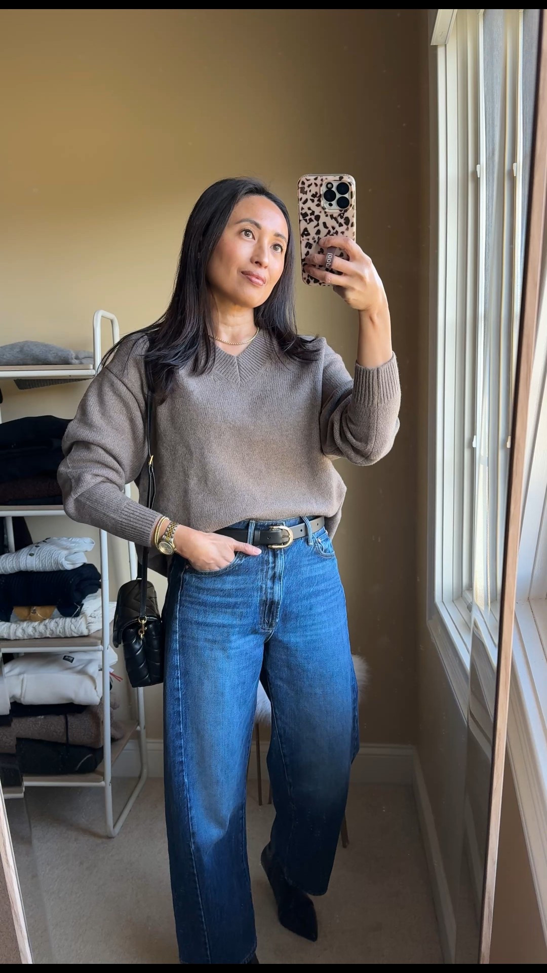 3 ways to wear: v-neck sweater. 
1) casual chic on its own tucked with belt and booties
2) layered casually with a t-shirt and comfy jeans with sneakers 
3) layered dressy with a button-down shirt and flare leg pants with booties

-Exact sweater is soft, cashmere alternative and feels cozy like a lightweight sweatshirt. True to size. 
Linking other alternatives too. 
- Barrel jeans
-Sweatpant jeans
-Flare leg jeans 
-Kitten heel booties
-Suede sneakers 


#LTKOver40 #LTKootd #LTKFindsUnder100