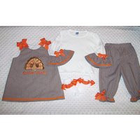 Brown Gingham Turkey Gobble Applique Monogram A-Line Top With Ruffled Pants Orange Ric Rac & Bows | Etsy (US)