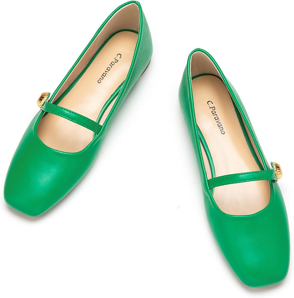 C.Paravano Mary Jane Flats for Women | Women's Ballet Flats | Mary Jane Shoes Women | Leather Squ... | Amazon (US)