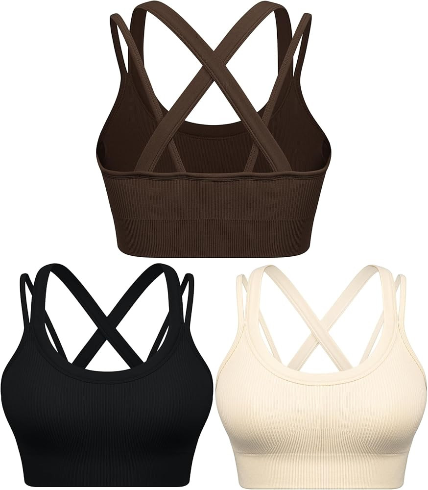 WANAYOU Sports Bras for Women High Support Ribbed Strappy Running Sports Bra Criss Cross Back Wor... | Amazon (US)