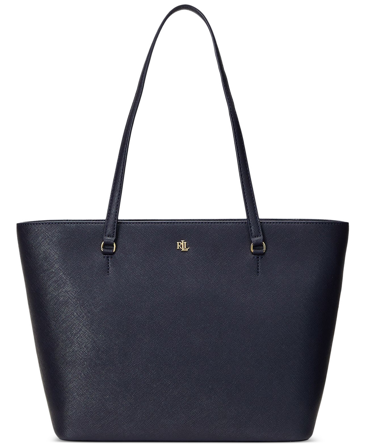Lauren Ralph Lauren Crosshatch Leather Medium Karly Shopper Tote - Navy | Macy's