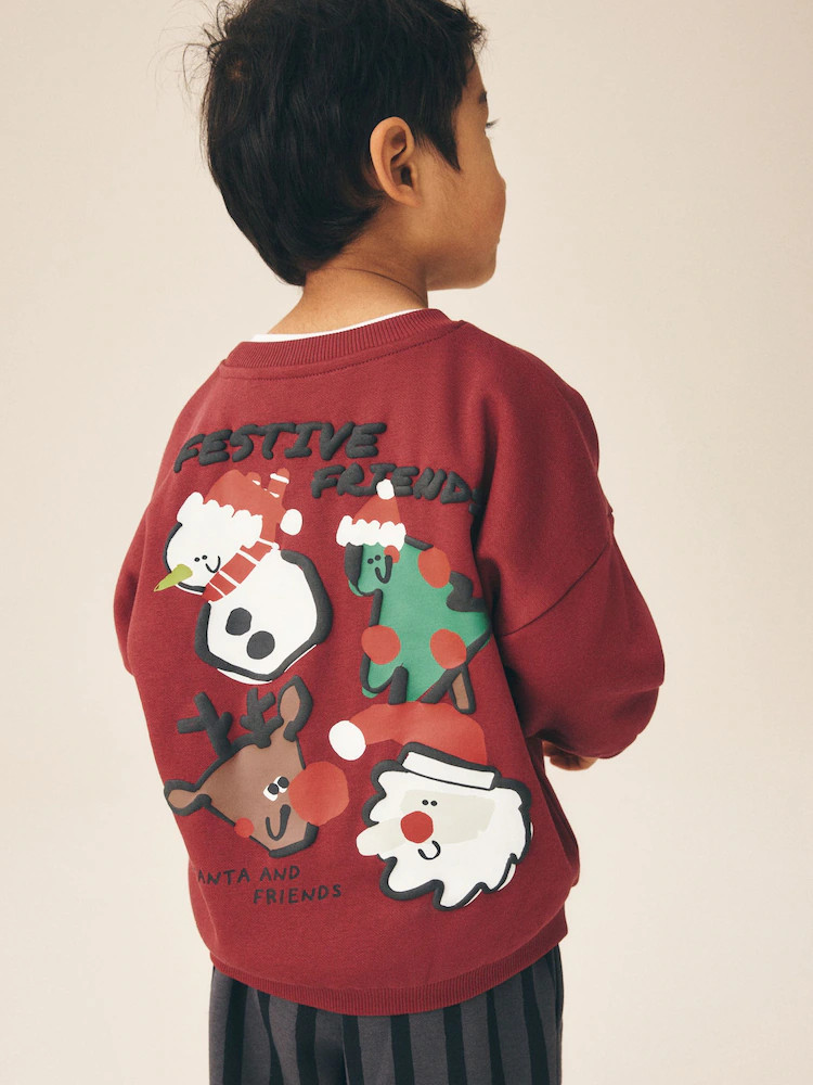 Burgundy Red Christmas Crew Neck Joggers Set (3mths-7yrs) | Next US