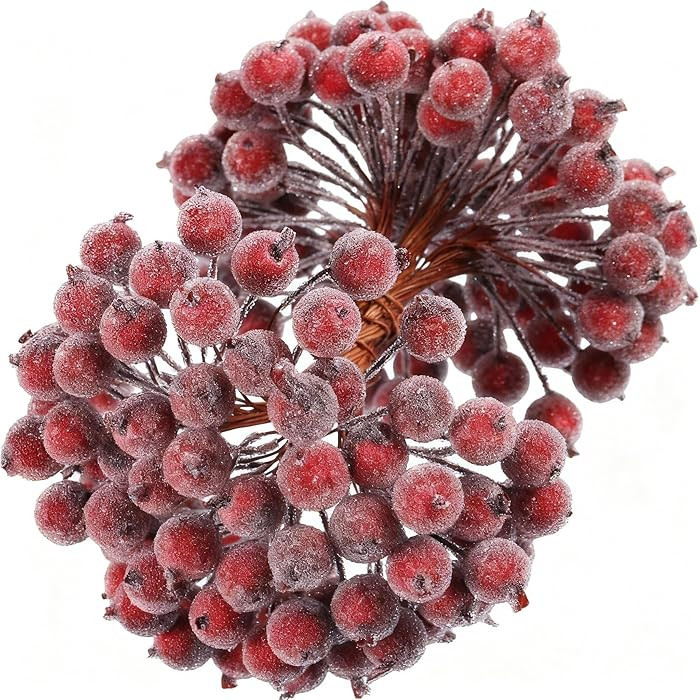 Tatuo 400 Pcs Dark Red Berries Stems 12 mm Artificial Frosted Holly Berries for Christmas Tree De... | Amazon (US)