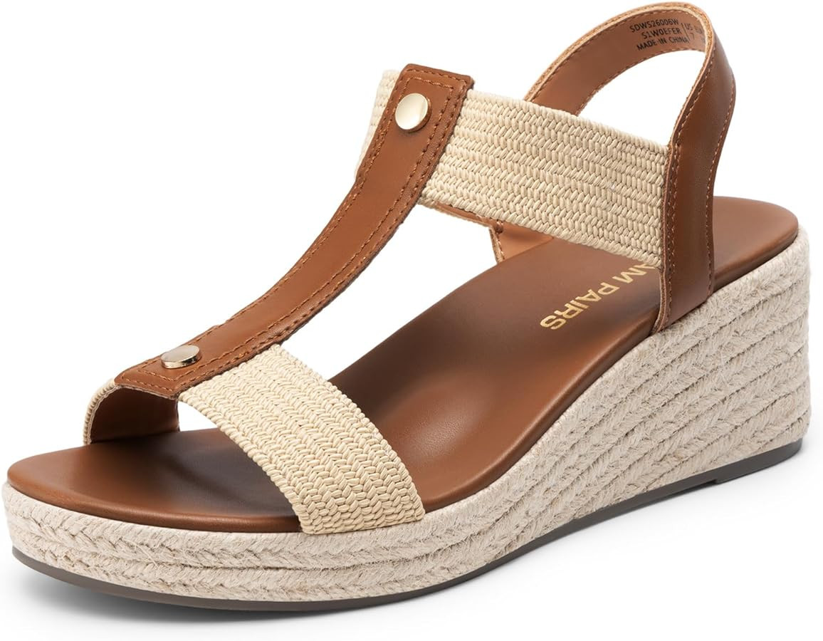 DREAM PAIRS Women's Wedge Sandals Open Toe Espadrilles Sandals Comfortable Dress Casual T-strap P... | Amazon (US)