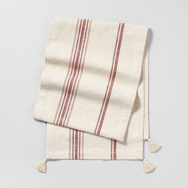 14"x72" Engineered Stripe Woven Table Runner Dark Red/Cream - Hearth & Hand™ with Magnolia | Target