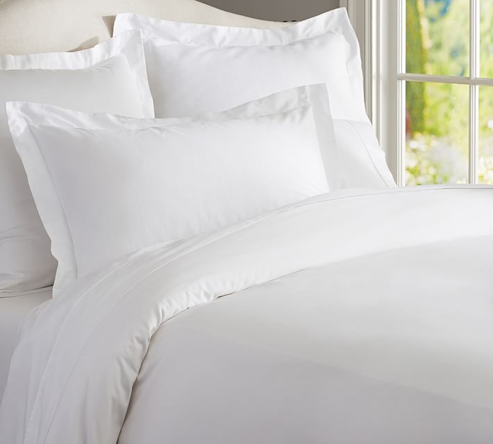 PB Essential 300-Thread-Count Sateen Bedding Set, Full, White | Pottery Barn (US)