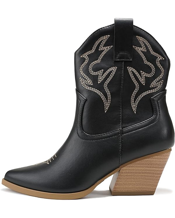 Soda “BLAZING” ~ Women Western Stitched Pointe Toe Low Heel High Top Ankle Shaft Boot Bootie | Amazon (US)