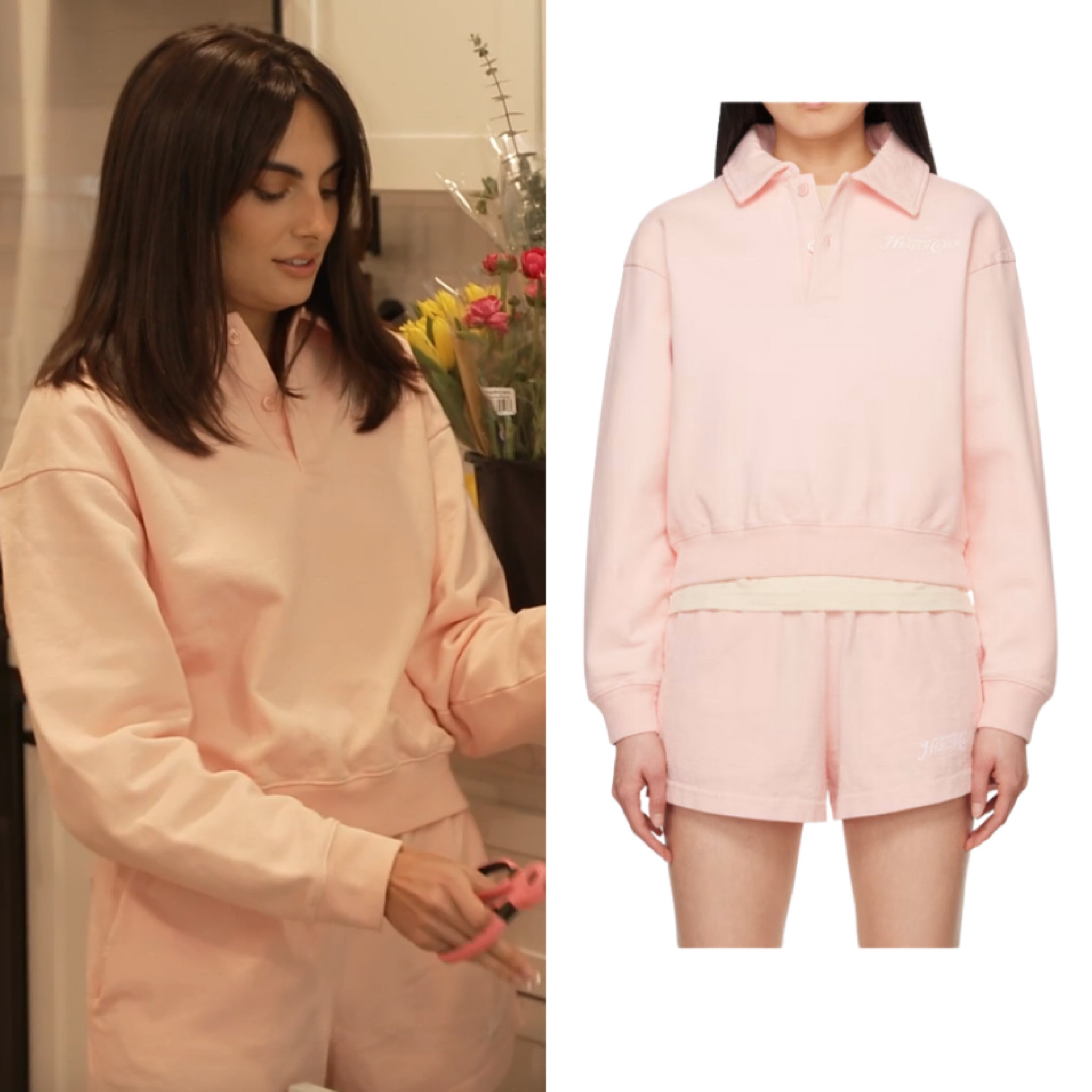 Paige DeSorbo’s Pink Polo Sweatshirt and Shorts 