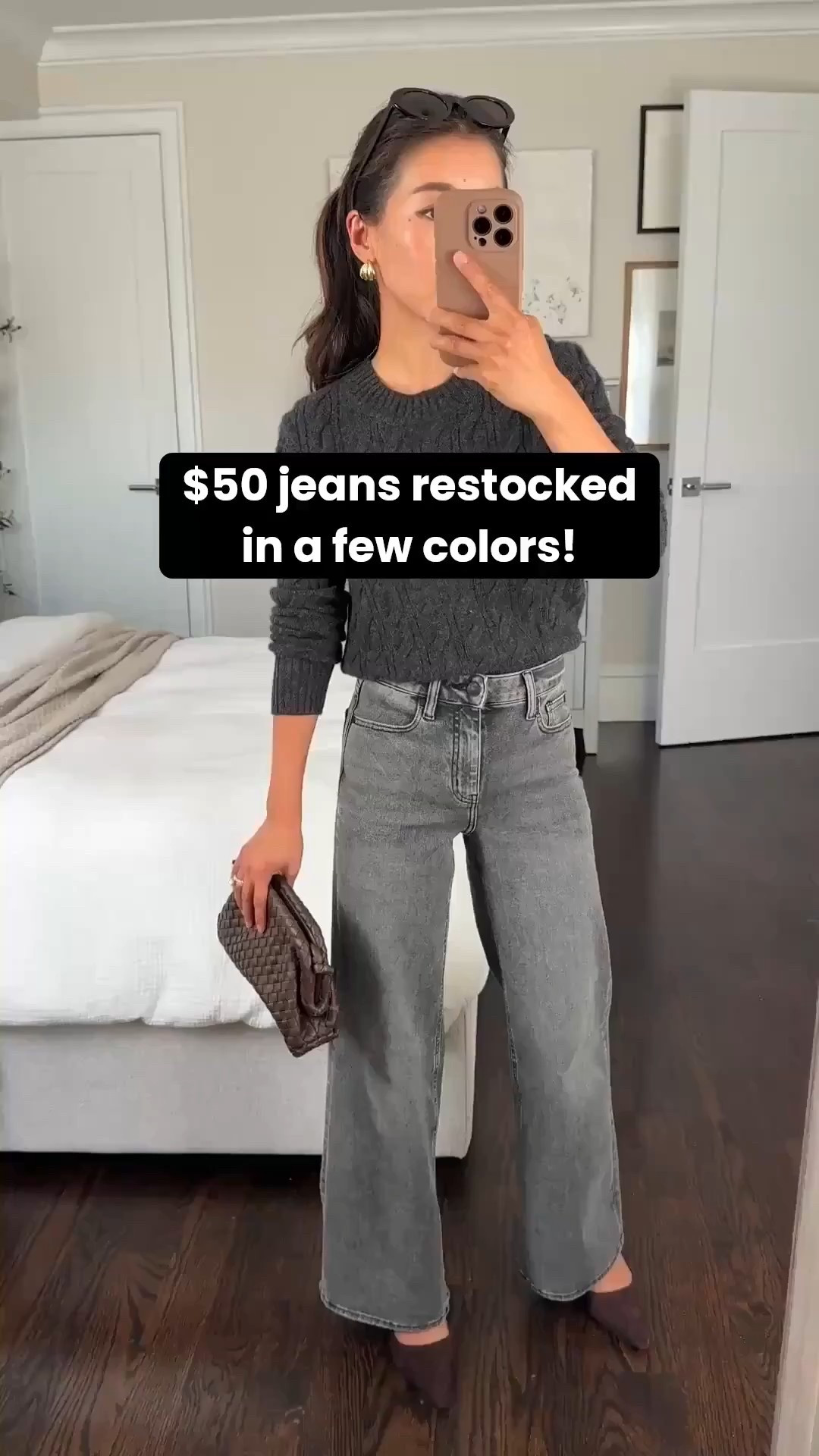 Jeans in shortest 28” inseam just restocked and goes fast!

Just got the frosted blue color in and it’s nice in person, true to the photo online 

• Bella stretch wide leg jeans size 24 x 28 inseam perfect for petites to wear with flats and sneakers 

• Quince cashmere shrunken cable sweater xs - petite friendly fit. I sized up the next time I got this, to a Small, since cashmere shrinks a little when I wash it 

• Quince woven clutch - also comes with a strap to wear as a crossbody

• Sam Edelman Bianka slingback kitten heels 5.5

Outfit with jeans, petite friendly, mom style

#LTKSeasonal #LTKPetite #LTKWorkwear