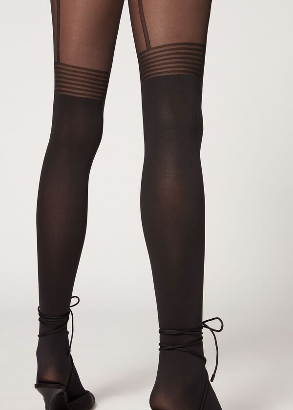 Striped Motif Longuette Tights - Patterned tights - Calzedonia | Calzedonia US