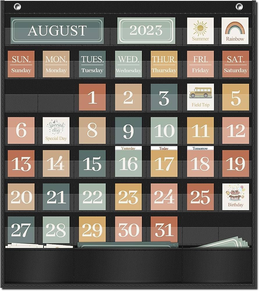 Godery Boho Calendar Pocket Chart for Classroom Cards Add-On School Supplies Teacher Decorations ... | Amazon (US)