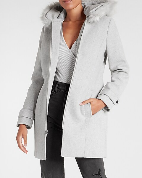Faux Fur Hooded Wool-Blend Coat | Express