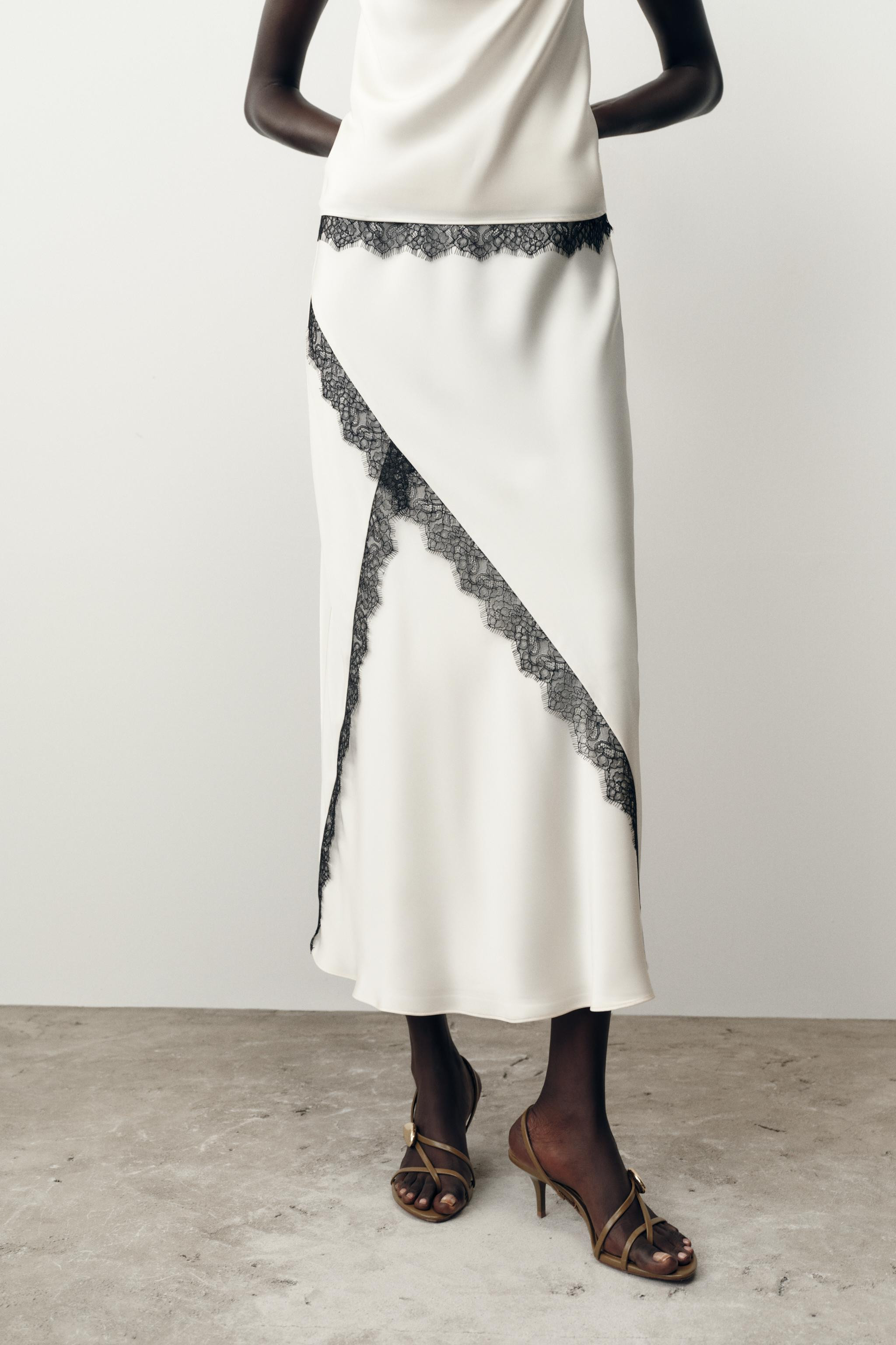 SATIN MIDI SKIRT WITH LACE | Zara UK