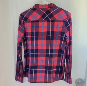 J.Crew Factory Perfect Fit Red & Blue Plaid Flannel Button-Down Top Sz S | Poshmark