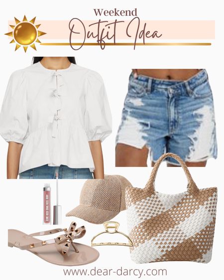 #outfit weekend look

Cute and casual, yet stylish
Some sale items too✔️

Buxom beauty lip plumpers 20% off

American Eagle shorts on sale 

Cute white top with Bows you’ll wear all summer

Under $20 designer dupe sandals 
Tan plain ball cap  under $15
Great checkered tote



#LTKBeauty #LTKSaleAlert #LTKFindsUnder50