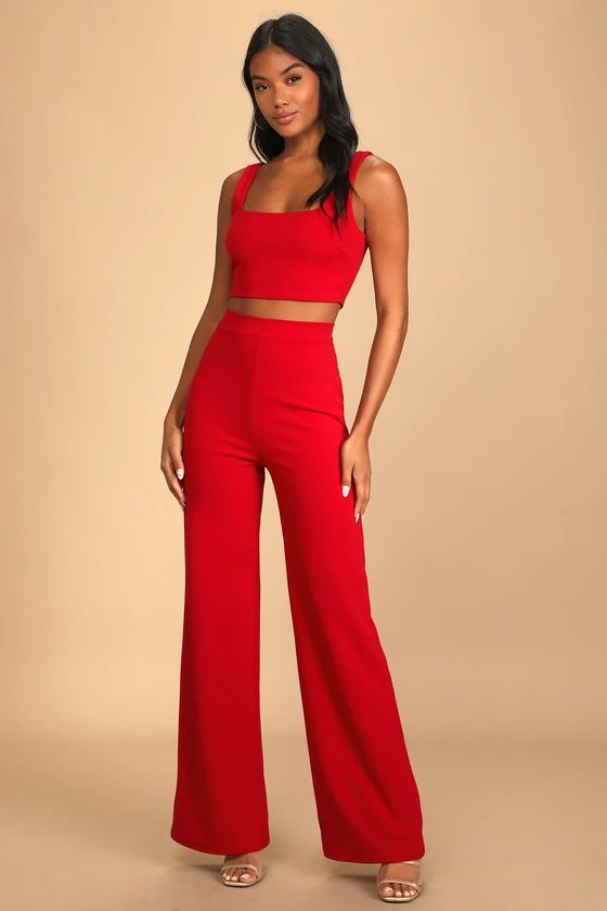 Only Tonight Red Two-Piece Wide-Leg Jumpsuit | Lulus