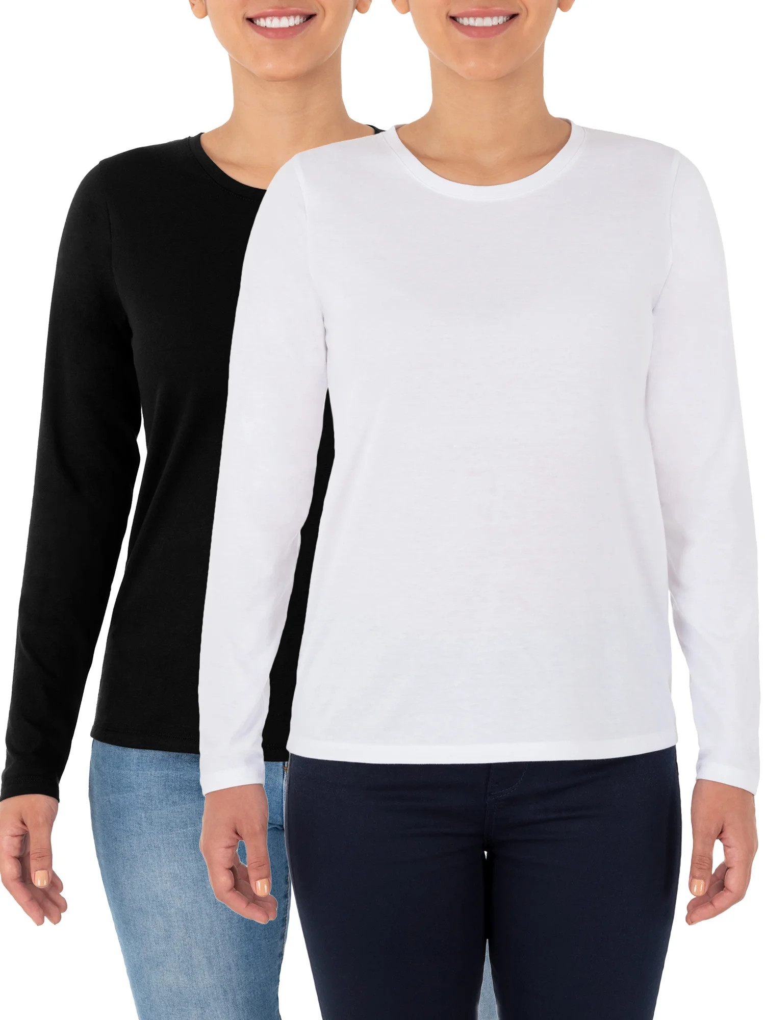 Time and Tru Women's Essential Pima Cotton Long Sleeve Crew Neck T-Shirt, 2-Pack | Walmart (US)