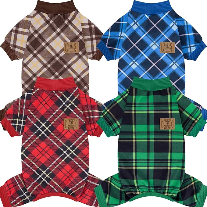 XPUDAC 4 Pack Dog Pajamas Plaid Dog Clothes for Small Medium Dogs Girl Boy Comfy Puppy Onesie Pet... | Amazon (US)