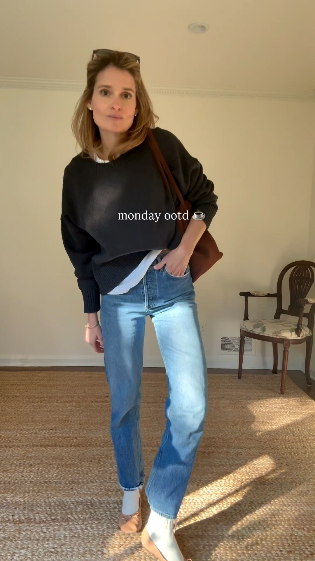 monday ootd ☕ wearing my true size in all. Except my tee - I sized up 1 to a medium. 

My sweater is old quince that they no longer make but linking what I would buy it I was buying new. 

#LTKootd #LTKgrwm #LTKFindsUnder100