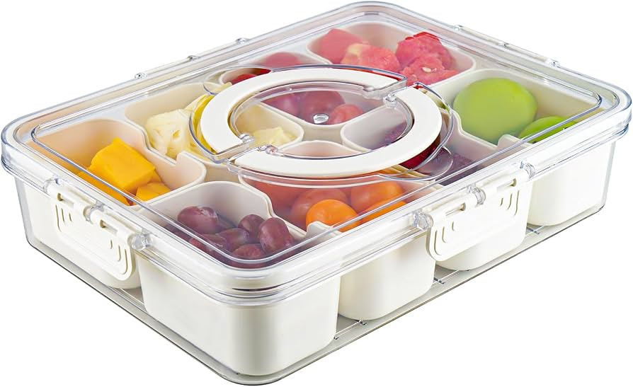 Divided Serving Tray with Lids& Removable, Snack Fruit Tray, 8 Compartment Square Food Storage Lu... | Amazon (US)