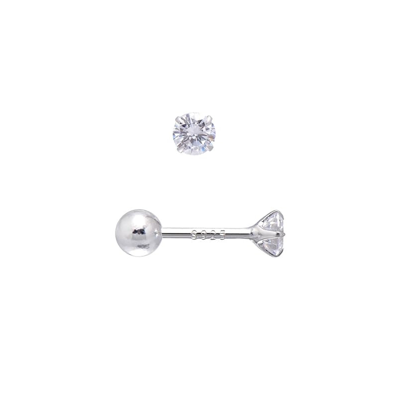Screw Back Sterling Silver Cubic Zirconia Earrings Studs 3MM, White Diamond Color | Amazon (US)