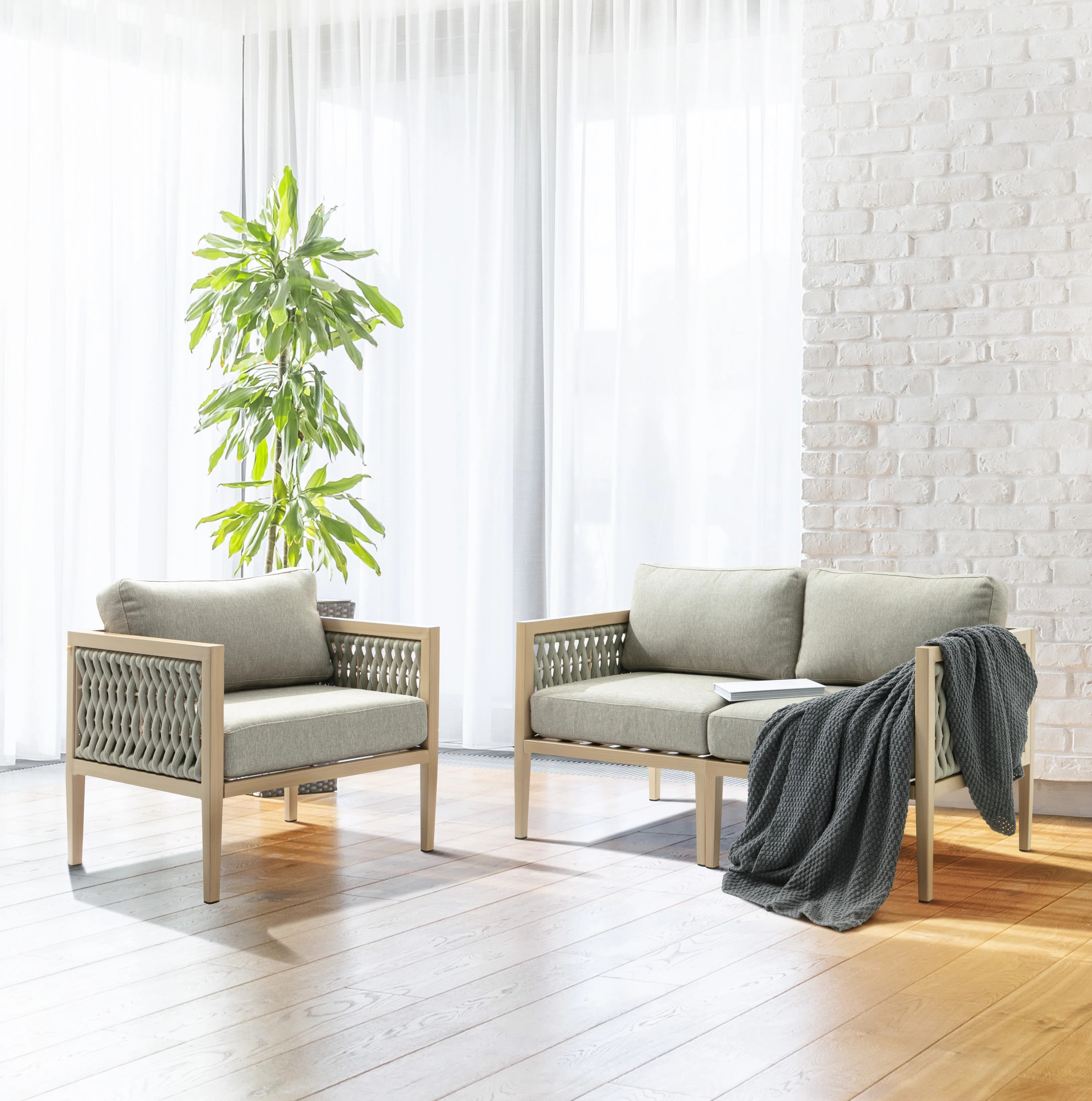 Suzuyo Weatherproof Indoor And Outdoor Modular Loveseat And Arm Chair | Wayfair North America