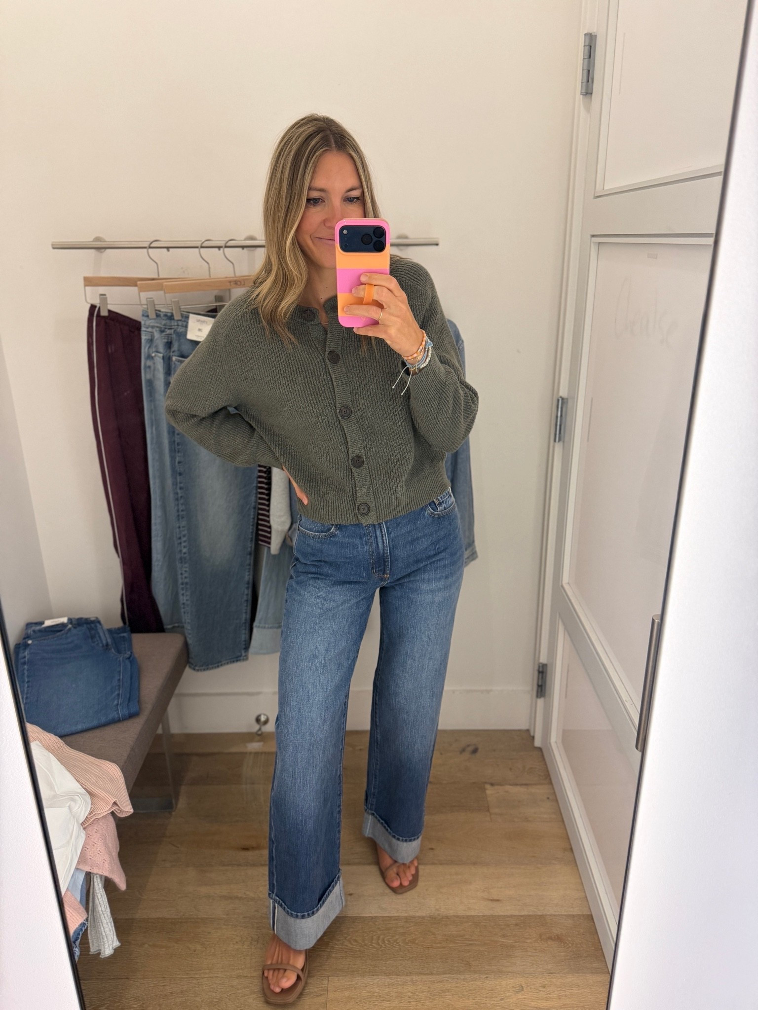 Cute cuffed jeans!! Love this green cardigan too. Both on sale 🙌

#LTKootd #LTKSeasonal #LTKSaleAlert