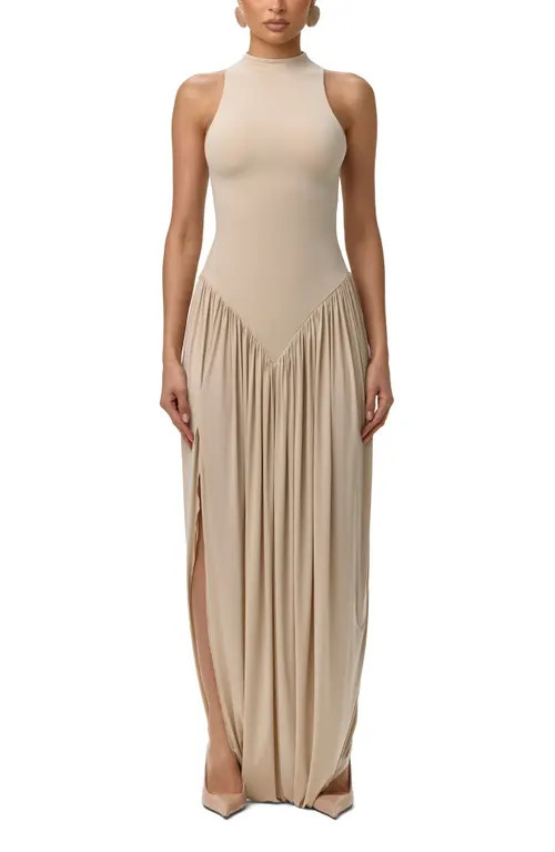 Naked Wardrobe Sleeveless Mock Neck Maxi Dress in Taupe at Nordstrom, Size Medium | Nordstrom