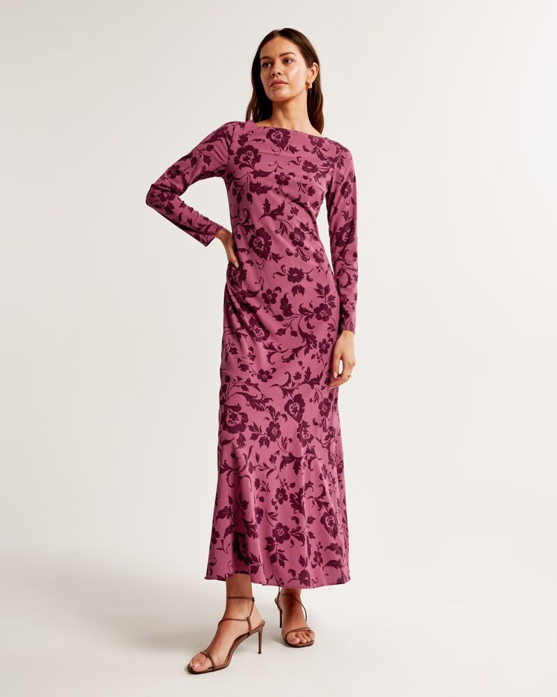 Long-Sleeve Open Back Slip Gown | Abercrombie & Fitch (US)