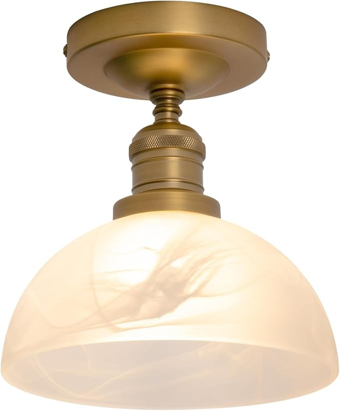 Vintage Semi Flush Mount Ceiling Light with Milk White Glass Pendant Lampshade, Industrial Style ... | Amazon (US)