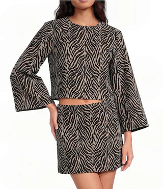 Gianni Bini Zebra Printed Jewel Neck Long Sleeve Jacquard Fawn Coordinating Top -  0 | Dillard's