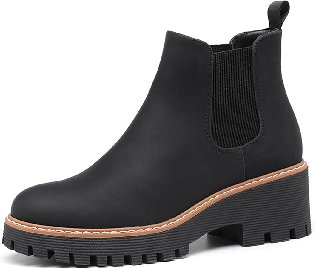 DECARSDZ Womens Chunky Platform Chelsea Boot With Elastic Low Wedge Heel Slip On For Fall Work Su... | Amazon (US)