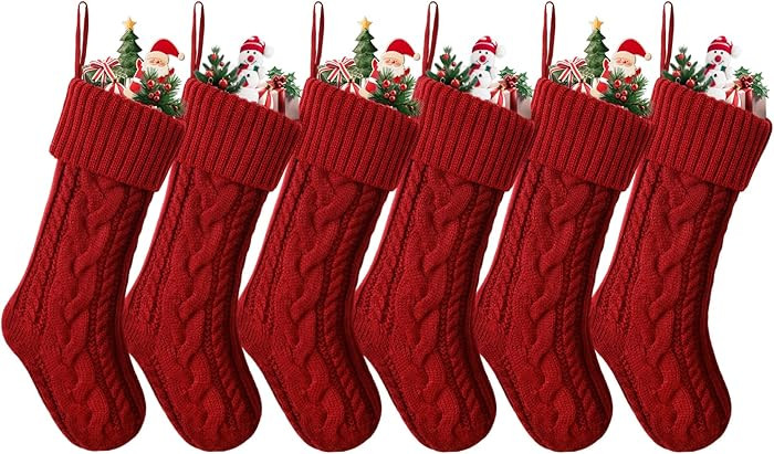 ELEGANTPARK Knit Christmas Stockings 6 Pack Red Family Knitted Christmas Stocking for Fireplace H... | Amazon (CA)