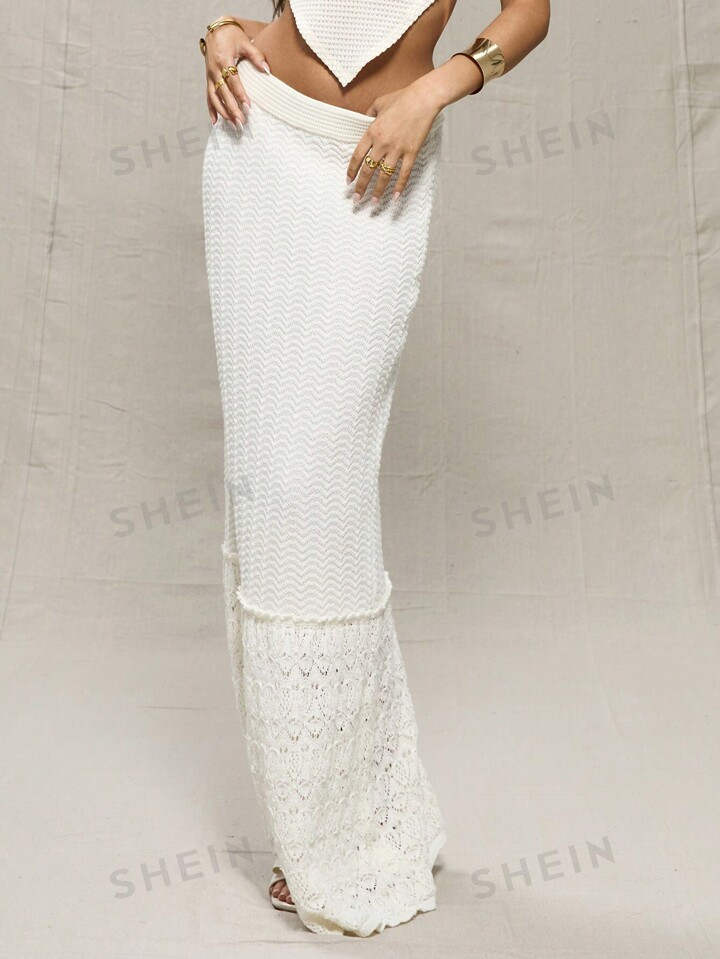 MUSERA White Crochet Knit Maxi Skirt | SHEIN