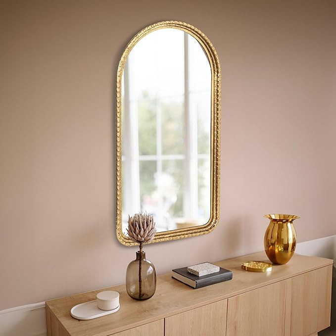 Creative Co-Op Decorative Arched Metal Wall Mirror, Gold | Amazon (US)