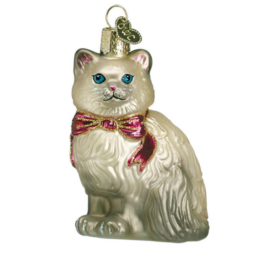 Old World Christmas Hanging Glass Tree Ornament, Grey Himalayan Kitty | Oriental Trading Company