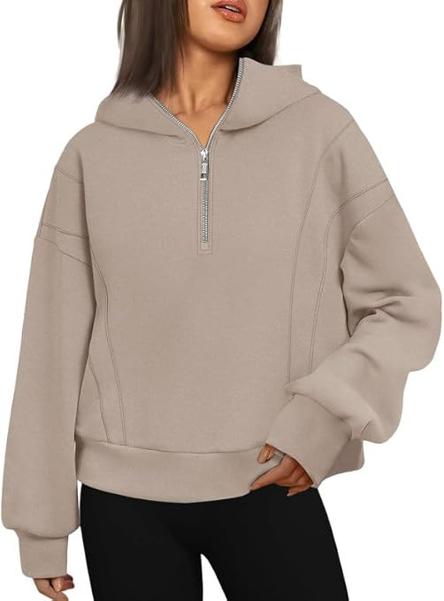 Womens Quarter Zip Cropped Hoodies Sweatshirts Oversized Half Zip Pullover Fall Fashion 2023 Wint... | Amazon (US)