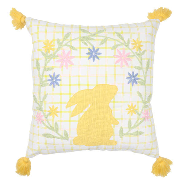 Bunny Embroidered Grid Print Easter Throw Pillow, 18" | At Home
