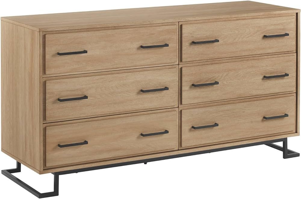 Walker Edison Togo Contemporary Metal and Wood 6-Drawer Dresser, 56 Inch, Coastal Oak | Amazon (US)