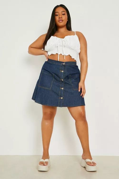 Plus Chambray Button Down Pocket Skirt | Boohoo.com (UK & IE)