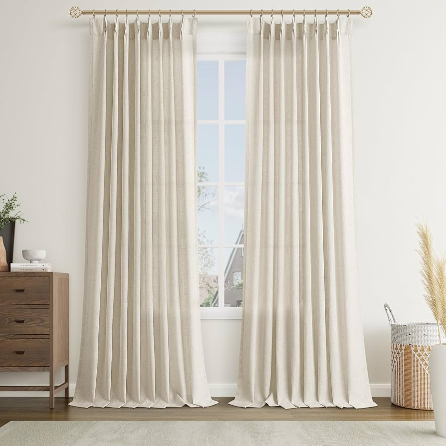 Joywell Linen Pinch Pleated Curtains 102 Inches Long,Back Tab Clip Rings Window Semi Sheer Light ... | Amazon (US)